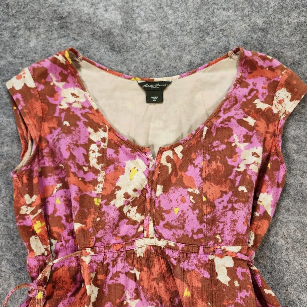 Eddie Bauer‎ A-line Dress Women P12 Pink Orange Cap Sleeve Beachy Boho Floral - Picture 8 of 12